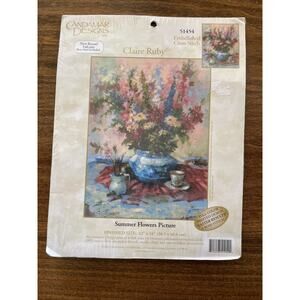 NEW/SEALED Candamar Summer Flowers Picture Embellished Cross Stitch Kit #51454